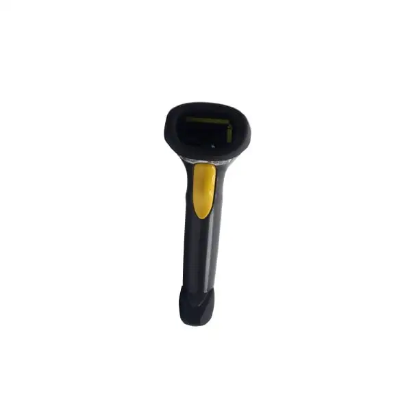 DS2208-Barcode-Scanner2 Black handheld barcode scanner with yellow trigger accent showing ergonomic pistol grip