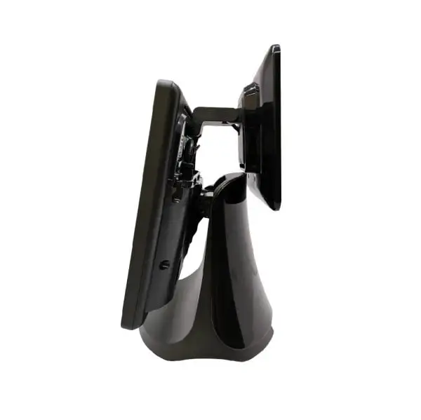 HANASIS-HIT-Intel-Celeron-J1900-Pos-Terminal3 Profile perspective of professional POS terminal displaying adjustable dual-monitor setup and base stand