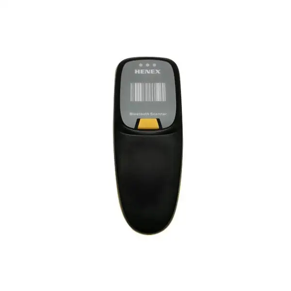 HC-300R-Barcode-Scanner1 Portable scanning device displaying digital screen with barcode visualization and yellow button