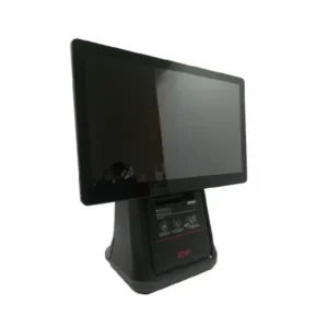 Side view of all-in-one POS terminal featuring capacitive touch display and modern hardware design