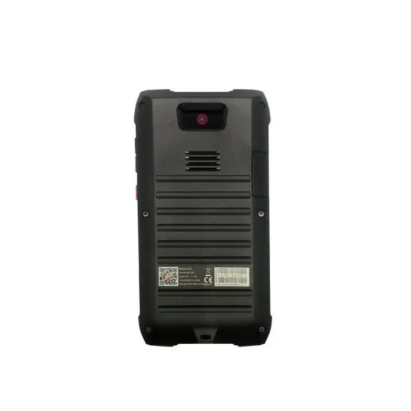 IMIN-M1-301-Mobile-Pos3 Rear view of industrial tablet featuring cooling vents, barcode scanner, and technical specification labels