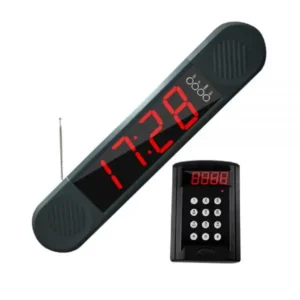 Professional paging equipment featuring curved LED display and handheld controller for restaurant applications