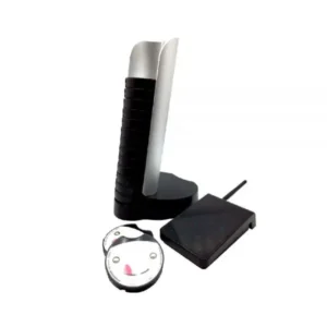 Wireless call bell system with cute smiley face receiver, black transmitter base and keypad for restaurant service