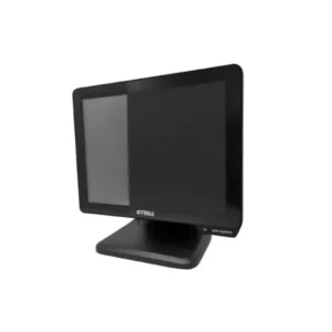 Professional touchscreen monitor featuring sleek black frame and stable base for commercial point of sale applications