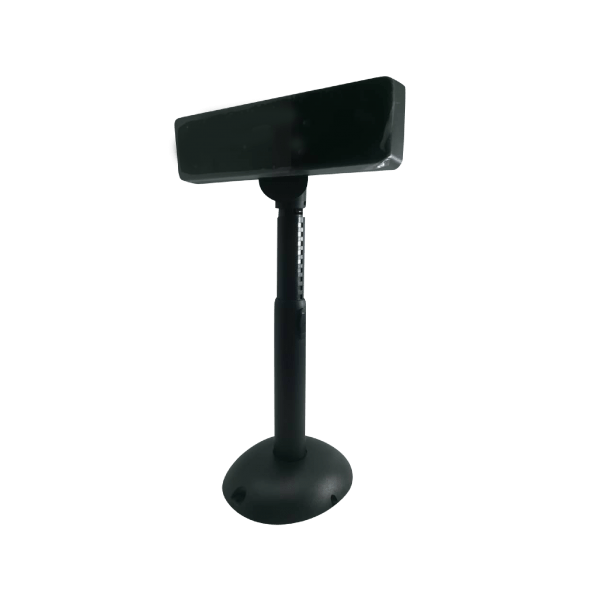 MC220V-Monitor-Display3 Black customer POS display with rectangular VFD screen and adjustable pole mount for retail checkout systems