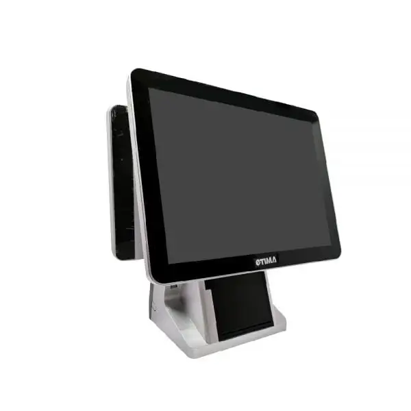 MC910-Intel-I5-Pos-Terminal Dual-screen eTIMA POS terminal with black and white design and secondary customer display