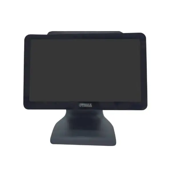 MC915-I3-Pos-Terminal Black eTIMA POS terminal with touch screen display and stable desktop stand for retail operations