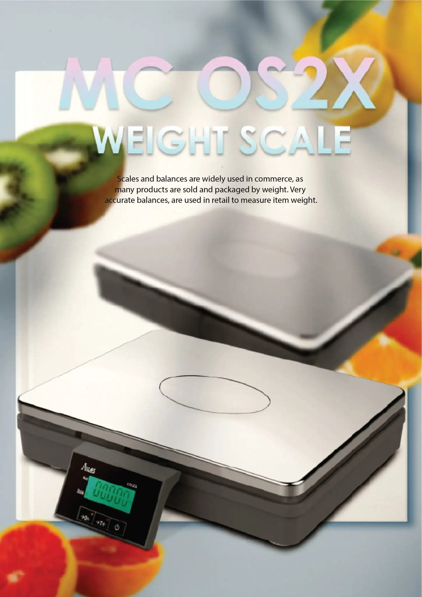 MC OS27X weight scale showcasing digital weighing technology with stainless steel platform for fresh produce and commerce
