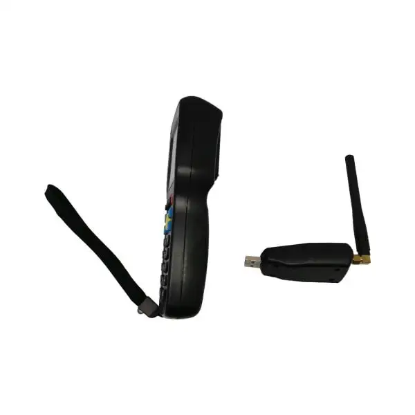 MCT3-Mobile-Terminal2jpg Side profile view of wireless mobile POS scanner showing ergonomic grip and compact form factor design