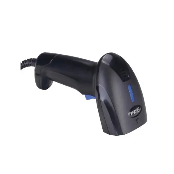 MP2100-Barcode-Scanner3 YOUJIE branded handheld barcode scanner with blue accent stripe and ergonomic pistol grip