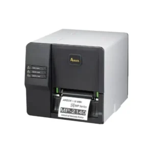 Front view Argox MP2140 thermal barcode printer with green guide rails and professional construction