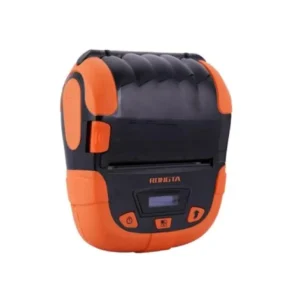 Rongta portable thermal barcode printer with orange protective bumpers and LCD display for mobile use
