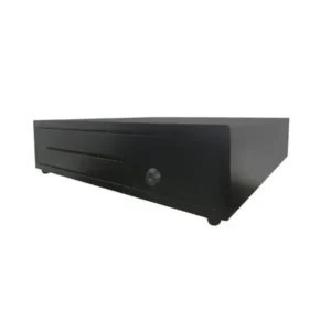 Compact professional cash drawer featuring sleek rectangular design and secure locking system for retail environments