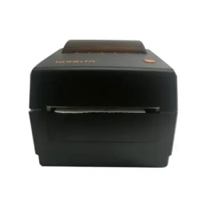 Front view Rongta thermal barcode printer with orange status indicator and professional black housing design