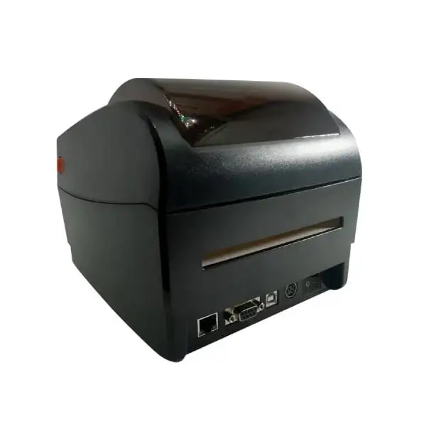 MP410RP-Barcode-Printer2 Angled view Rongta thermal barcode printer showing connectivity ports and robust professional construction