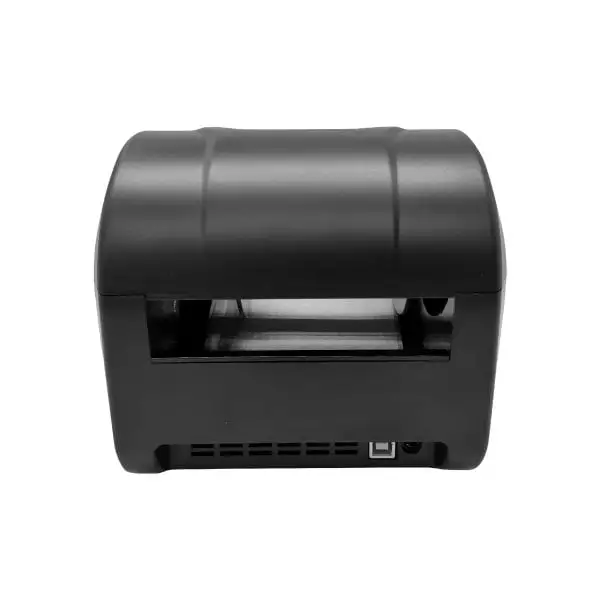 MP4D520-Barcode-Printer2 Back panel of desktop barcode printer displaying paper loading area and USB connectivity panel