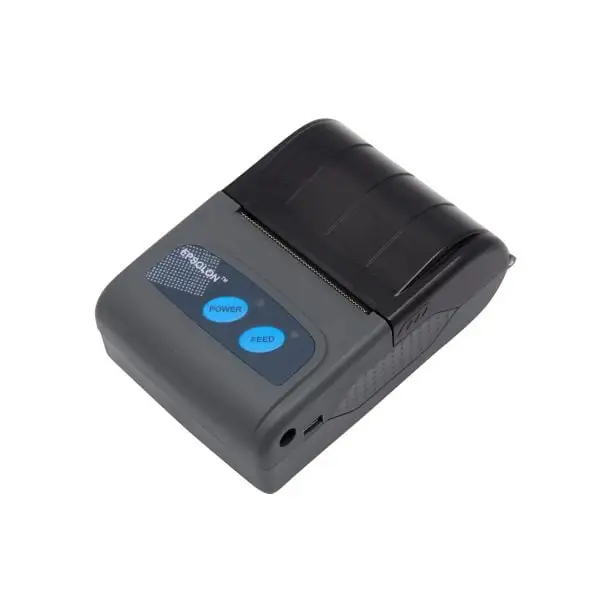 MP58V-bluetooth-Pos-Printer2 Black POS printer with blue buttons and thermal receipt printing capability