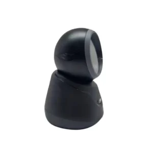 Professional barcode scanner shown from side angle displaying ergonomic design and adjustable head