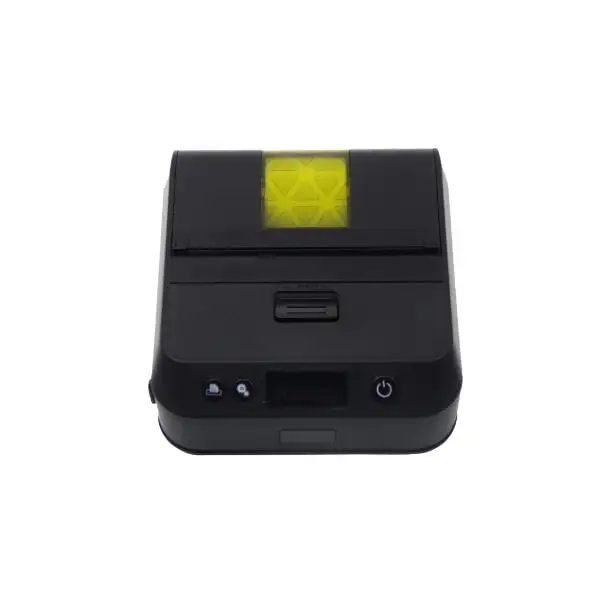 MP8030A-I-bluetooth-Pos-Printer Black thermal receipt POS printer featuring yellow status indicator and front-facing control panel
