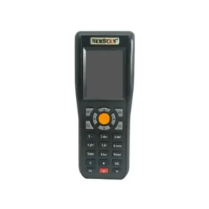 Mobile POS scanning device featuring orange accent button and comprehensive numeric keypad for business operations