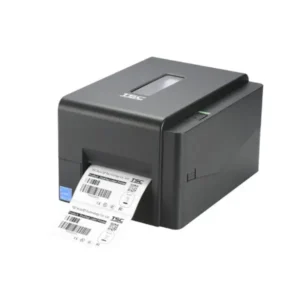 TSC desktop thermal barcode printer with green LED indicator printing white labels for business use