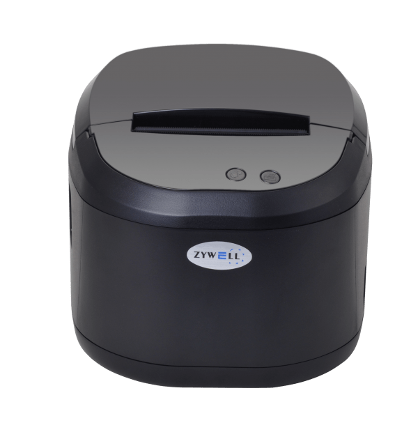 ZY308-Pos-Printer Modern thermal receipt printer displaying curved profile with ZYWELL branding and front control interface