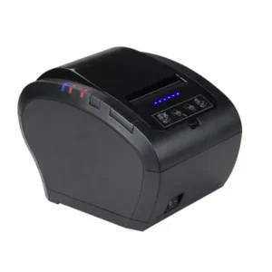 Modern thermal receipt printer displaying illuminated status indicators and front control panel for commercial use