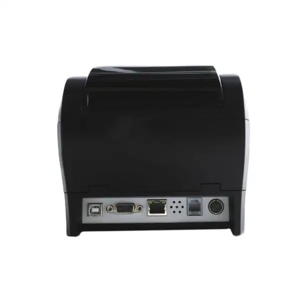 ZYWELL-ZY606-Pos-Printer4 Black thermal receipt printer rear panel displaying comprehensive connectivity ports for versatile system integration