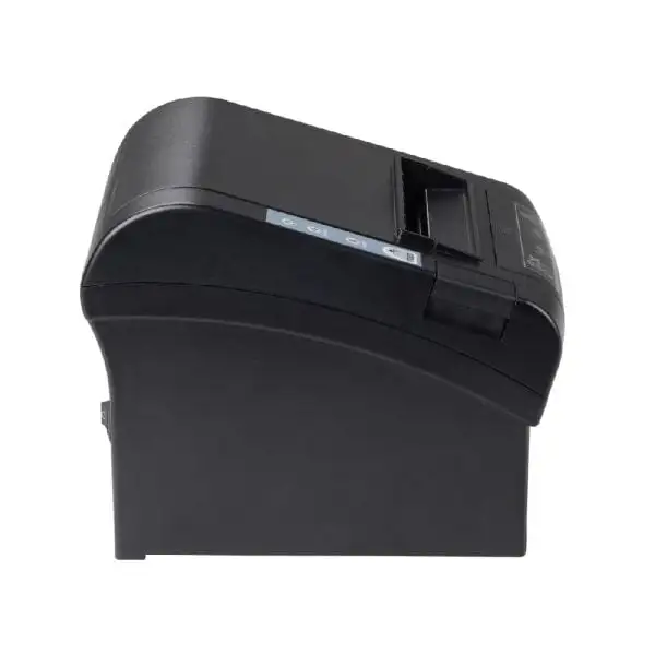 ZYWELL-ZY801-Pos-Printer3 Compact thermal receipt printer side angle highlighting paper loading access and streamlined design for retail use