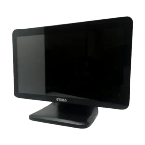 Sleek black touchscreen display with wide viewing angle and stable base, perfect for interactive retail applications and modern point-of-sale checkout experiences